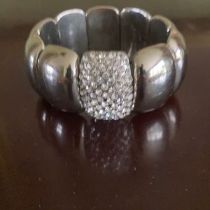 Rhinestone Silver-tone Stretch Bracelet